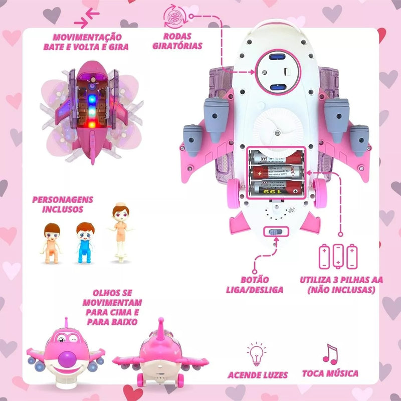 Avião Mágico 360° Infantil com Luzes, Música e Peças Removíveis