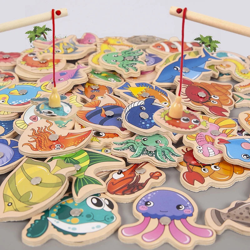 Jogo de Pesca Magnético Oceano – Brinquedo Educativo de Madeira para Crianças