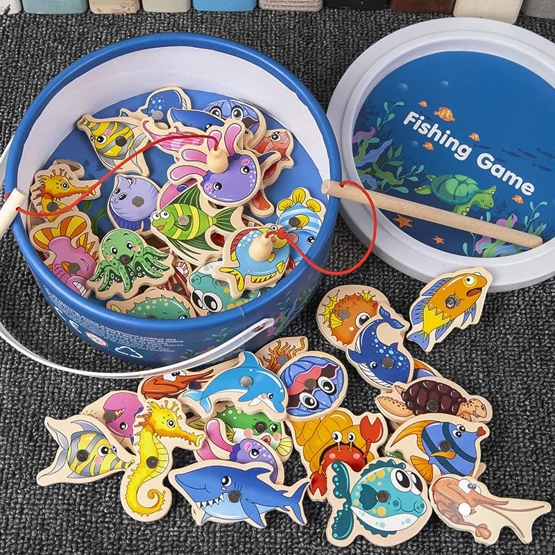 Jogo de Pesca Magnético Oceano – Brinquedo Educativo de Madeira para Crianças