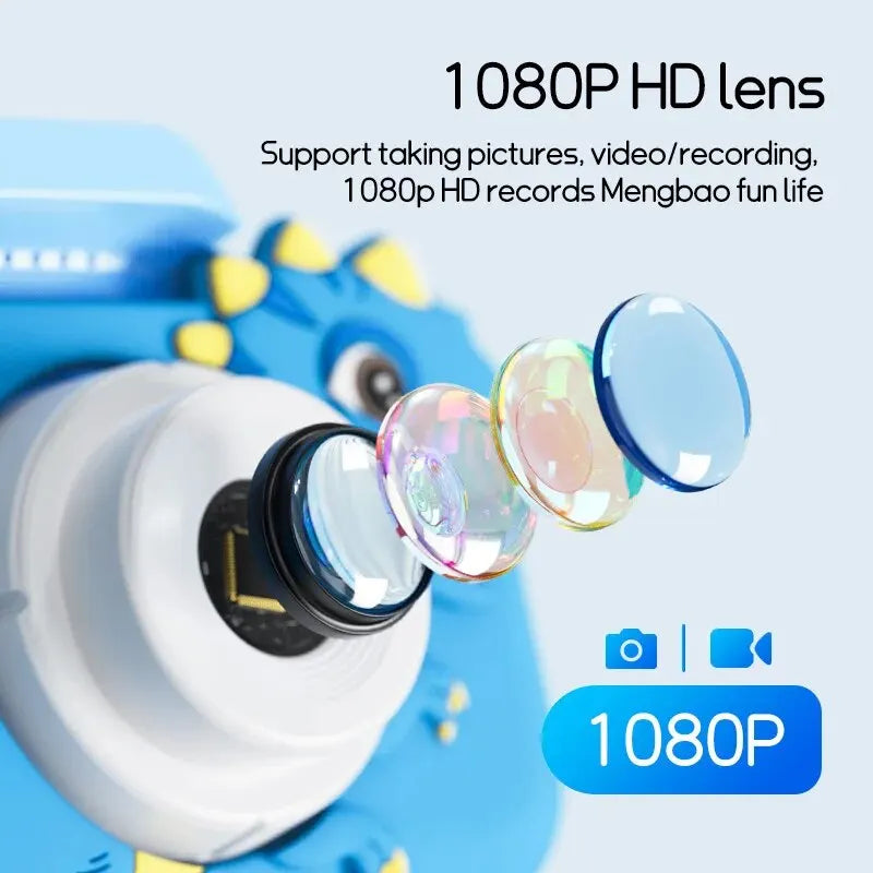Mini Câmera Infantil com Dupla Lente, Zoom 8x e Vídeo 1080P – Câmera Criativa para Crianças